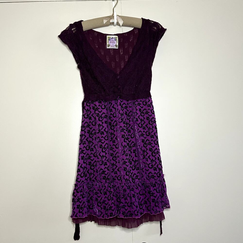 purple crochet and velvet embroidery Free People dress